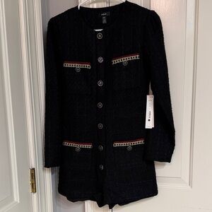 NWT XS Aqua Black Tweed Romper